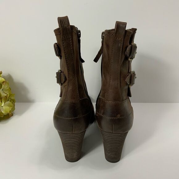 BIALA brown leather heeled ankle booties - Picture 4 of 7